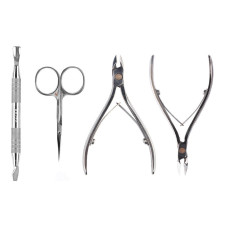 Манікюрний набір Olton у шкіряному чохлі на 6 позицій: нашкірниці M, кусачки для нігтів Xs, ножиці 100 мм,