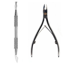 Манікюрний набір Olton у шкіряному чохлі на 2 позиції: нашкірниці M та сокирка-пушер